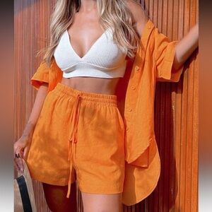 High Waist Orange Women's Shorts set